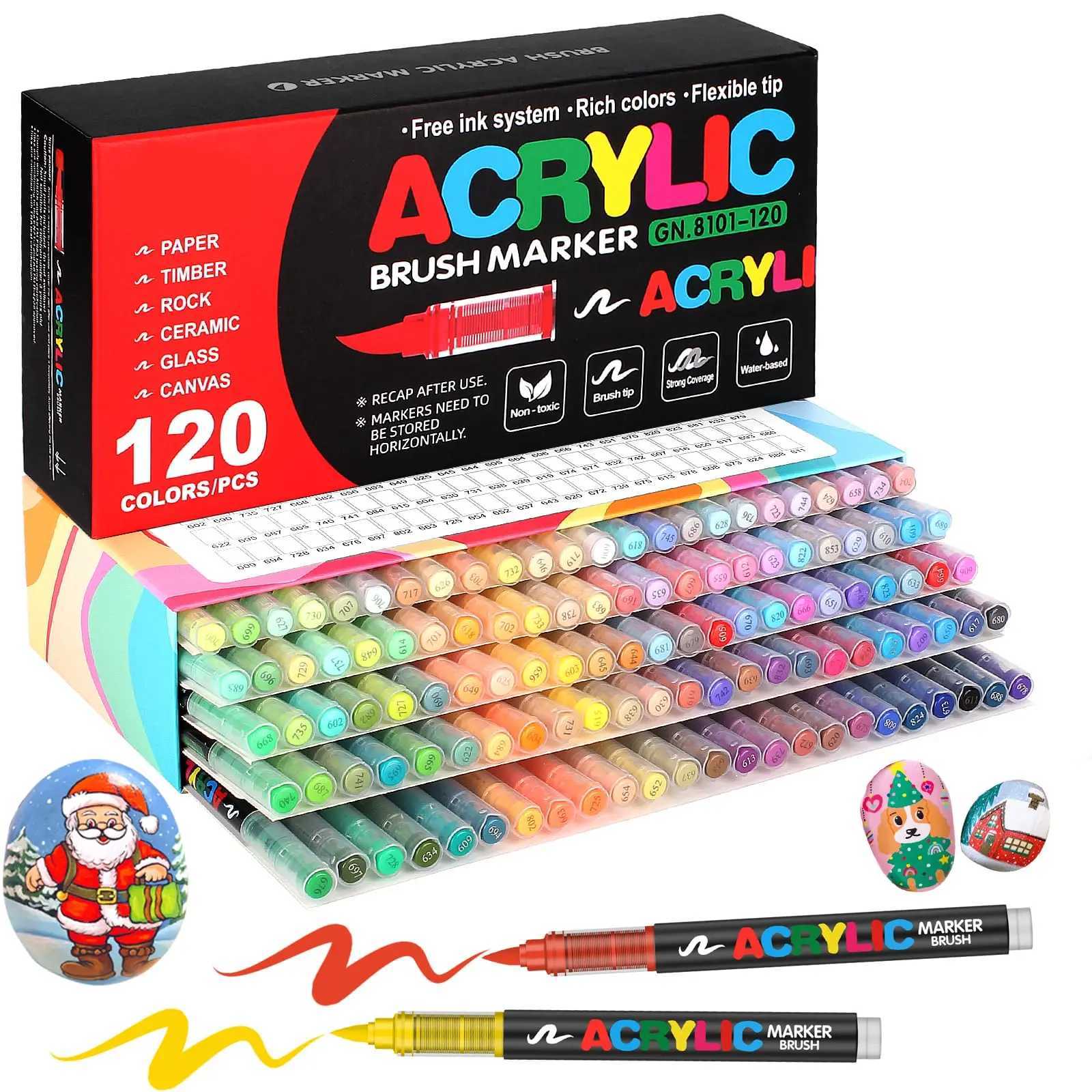 Watercolor Brush Pens 120 Colors Set Acrylic Paint Pens pencil Brush Markers Pen proffesional Rock Painting Stone Ceramic DIY Art Supplies Drawing H24