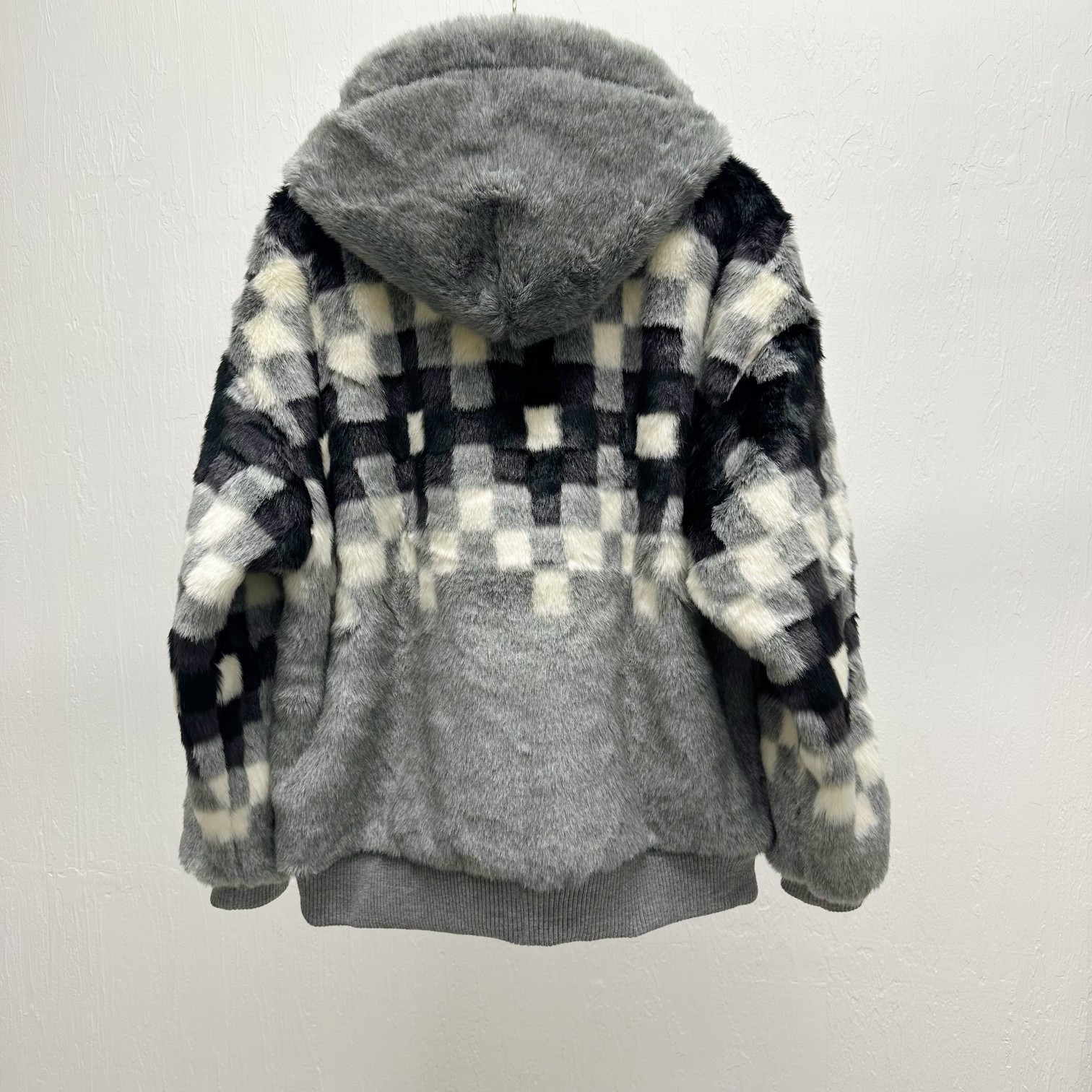 2024 Autumn/Winter Designer Men's Fur Coat Checkered Jacket Warm Casual Waist Jacket Men's and Women's Coat High Luxury Fur Coat s-xl