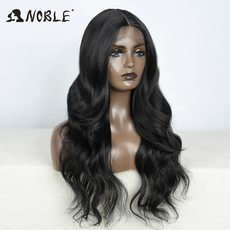 Noble 28"Highlight Honey Brown Body Wave Blonde Wigs For Women Ombre Synthetic Lace Front Wig