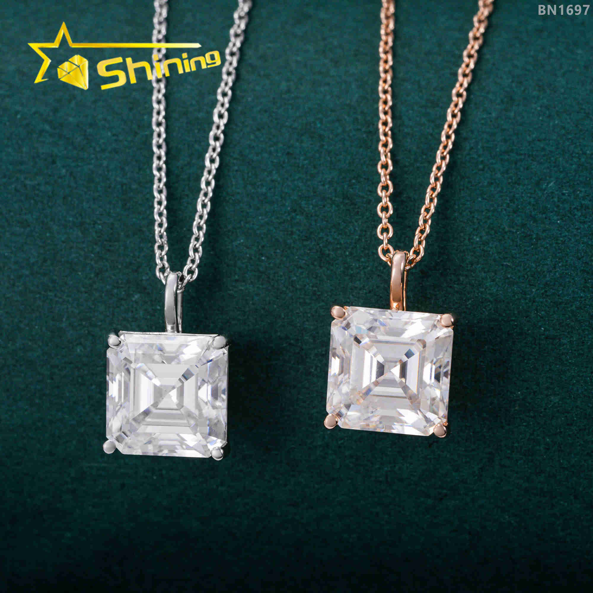Pass diamond tester asscher cut moissanite necklace custom iced diamond women fine pendant necklace
