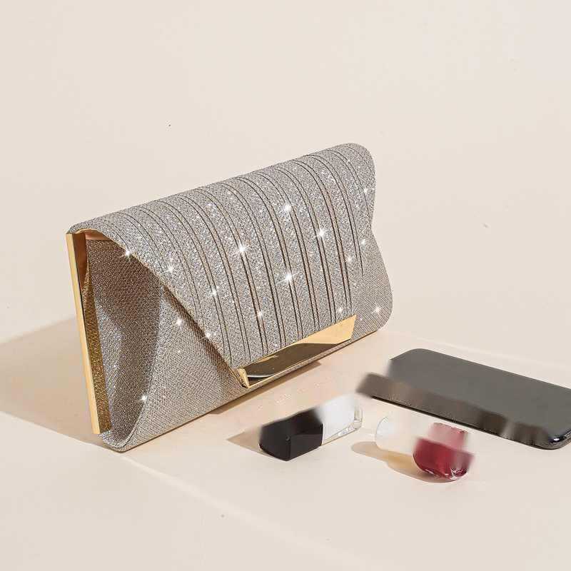 Clutch Bag Pleated High-end Hardware Banquet Bag Glitter Color Changing Party Dress Bag Socialite Princess Bride Bag 240920