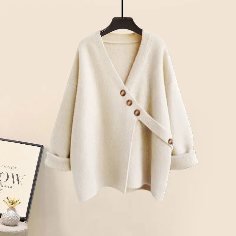 2024 AutumnWinter Korean Elegant Matching Set Womens Fashion Irregular Knitted SweaterWide Leg Pants 2piece Clothing 241206