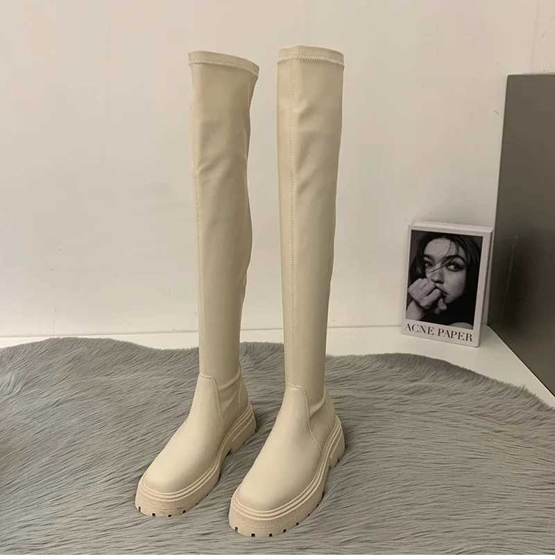 High Quality Wenfei Winter Lg Boots Slip Square Heels Knee High Heels Winter Shoes Elegant Modern Boots T241206