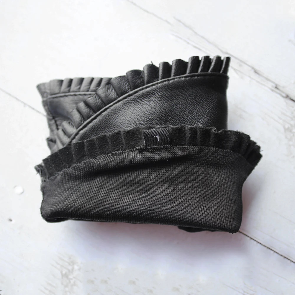 Fashion Womens Genuine Leather Sheepskin Fingerless High Quality Outdoor Driving Black Gloves Spring/Summer 241206