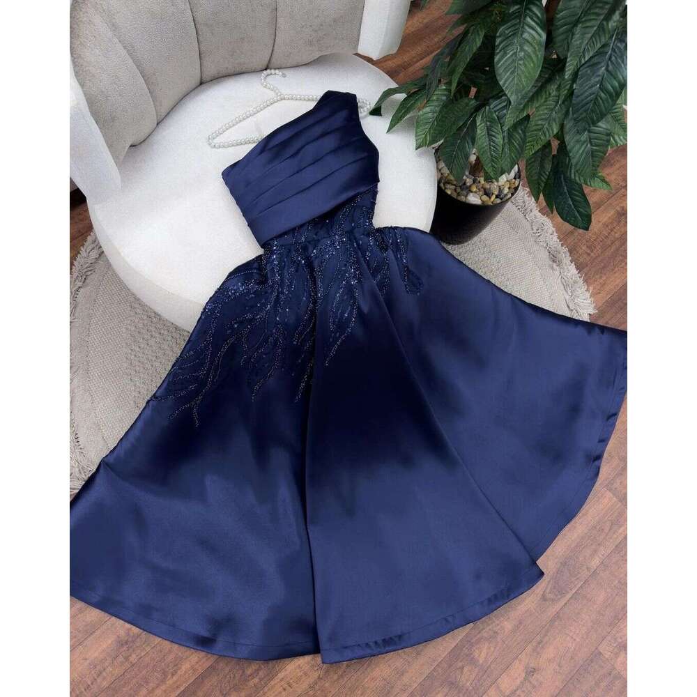 Customized One Shoulder Prom Sleeveless Pleated Beadings or Length Party Gowns Evening Dresses