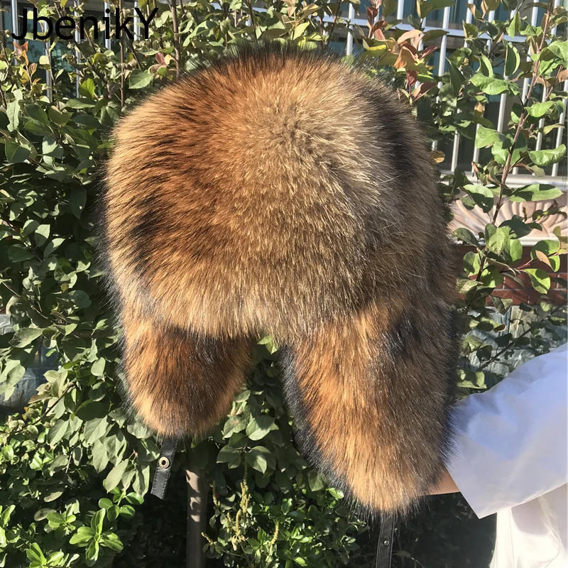 2024 Hat 100% Raccoon Dog Full Fur Fox Fur Hat Mens Fur Ear Protection Winter Thickened Warm Russian Hat Mens Trend 241206