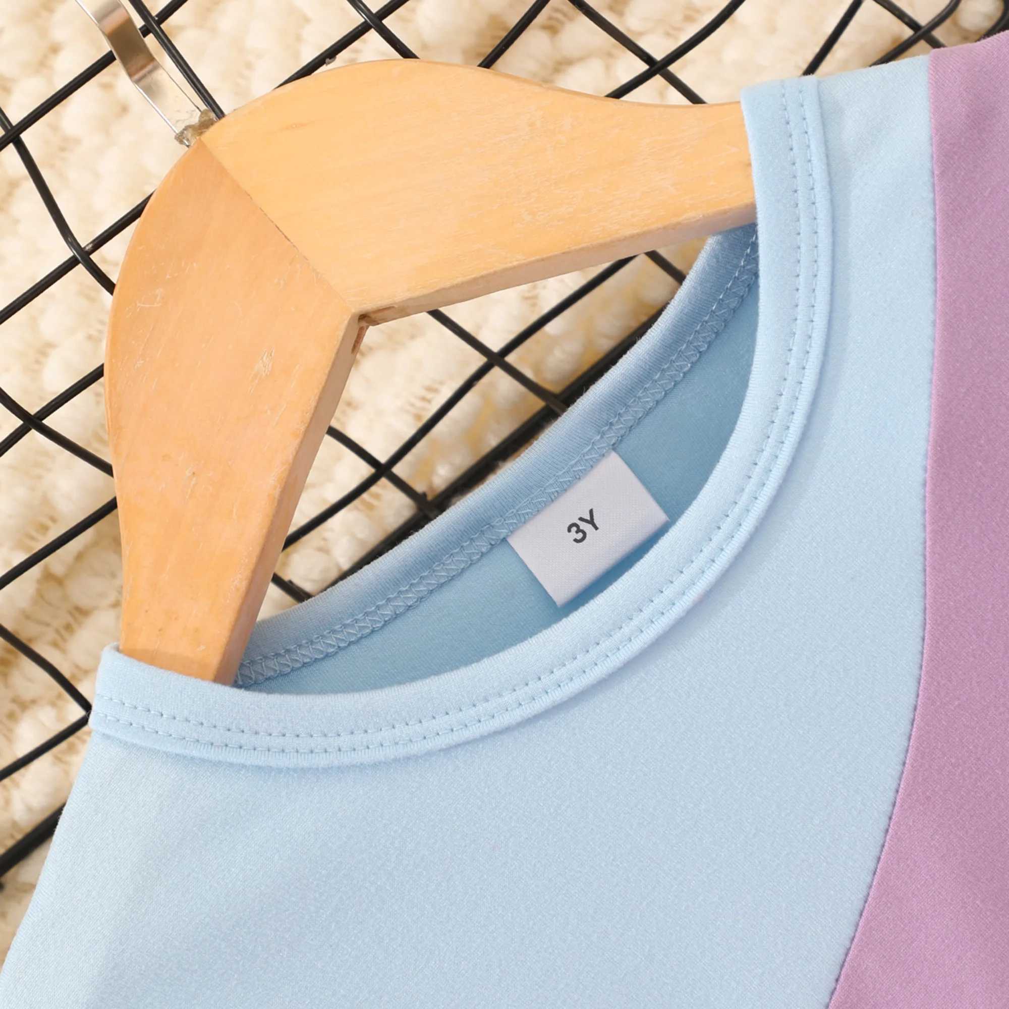 2024 Dress Childrens Girl Contrast Color Round Neck Long Sleeve Par Princess Dress 3 4 5 6 7 8 Years Flower Girls DressesXJ241206