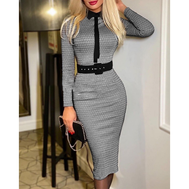 independent site popular fashion women's printed dress with belt for women