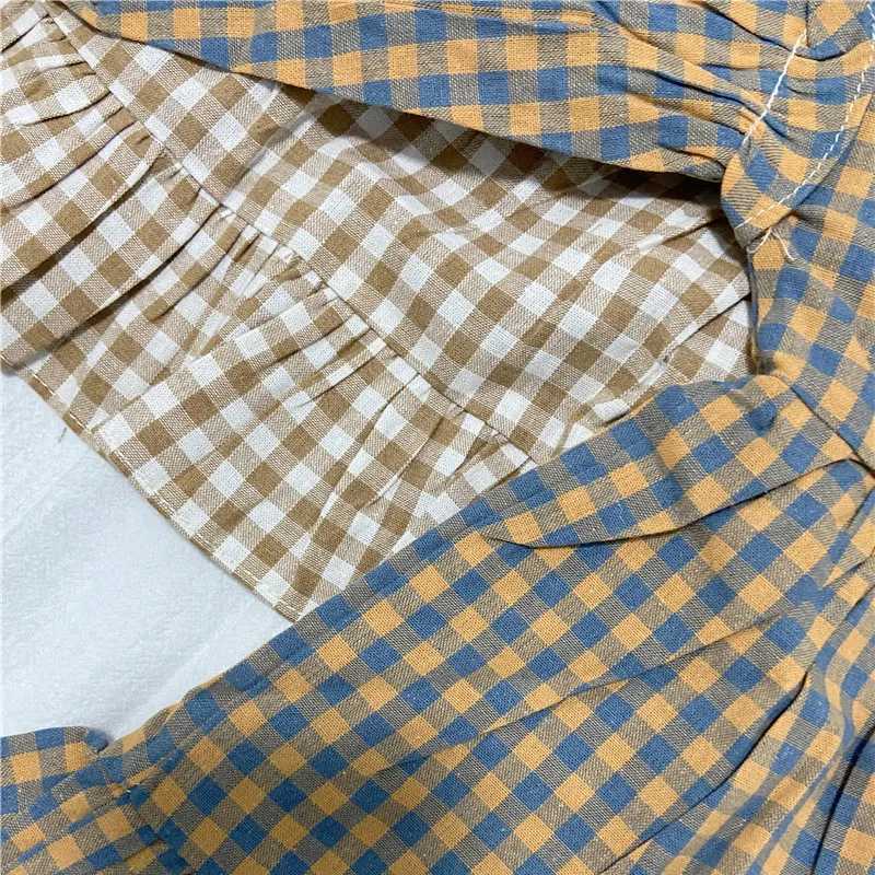 Spring Summer Girls Clothing Cute Children Dresses Kids Baby Girl Plaid Cotton Linen Lapel Collar Dress Long Sleeve SkirtXJ241206