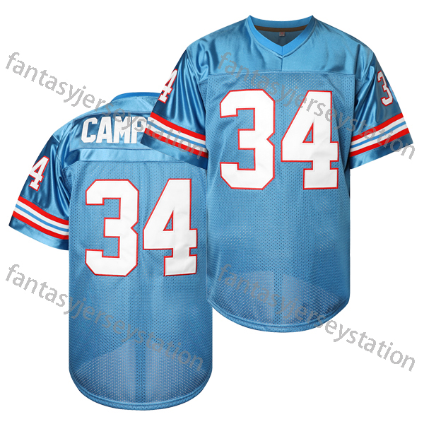 Football Jersey #34 Blue Campbell Polyester V-Neck Embroidered Men's Athletic Tops for Training Outdoor Activities, Loose Fit Adult Universal Jer
