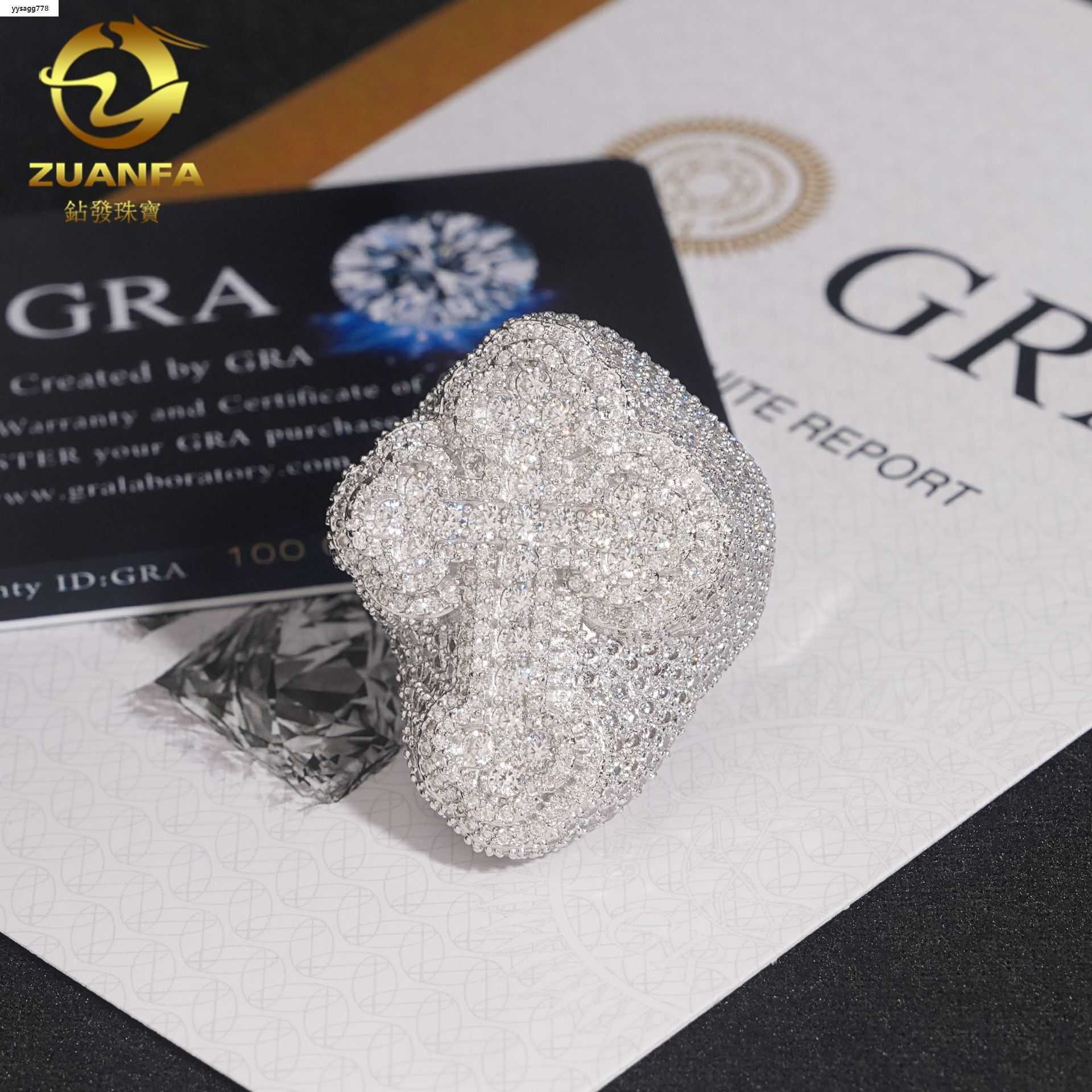 Hot selling fancy cross high-end 925 silver moissanite personalized hip-hop style ring