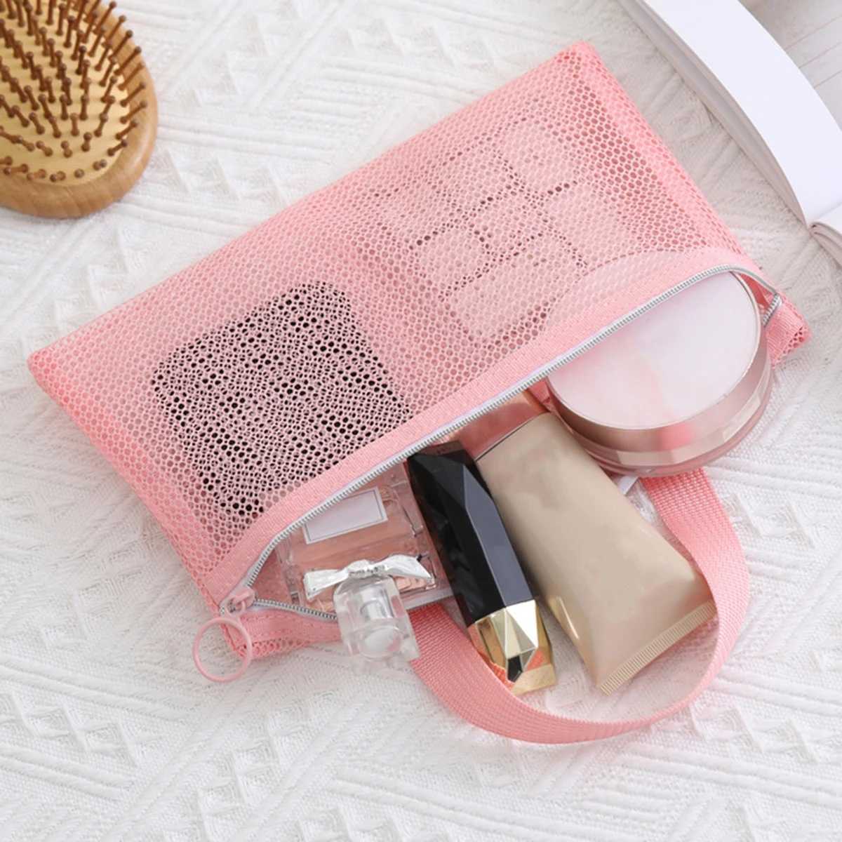 Pink mesh multi-pocket mini makeup bag Swimming bag Portable travel storage bag Portable bath bag Beach bag e packXJ241206