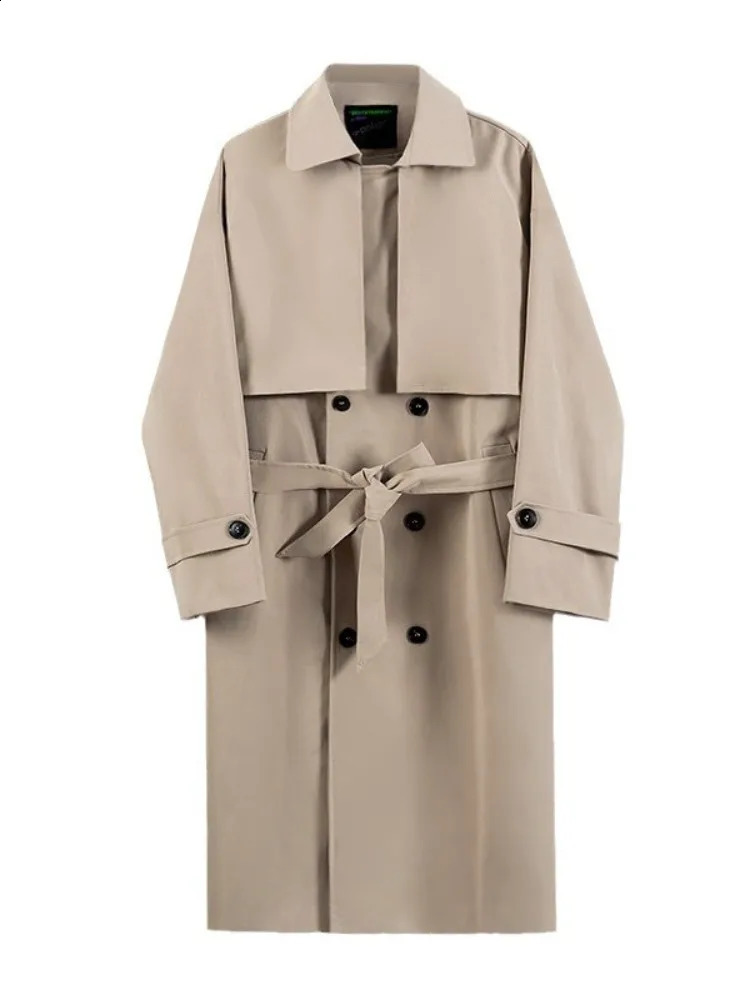 Long Man Trench Coat Midlength Doublebreasted Loose Jacket Korean Version Casual Handsome Outerwear Autumn Winter Waterproof 241202