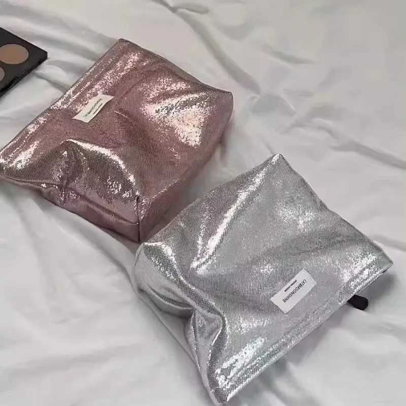 Portable Large Capacity Shiny Sequins Cosmetic Bags Sier Champagne for Women Toiletries Skincare Storage Bag Make Up PouchXJ241206