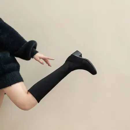 High Quality Streh Wens Winter Thigh High Boots Suede Knee High Boot Black Casual Low Boots Warm Shoes Black Ultra Thin Lg Boots Fem T241206