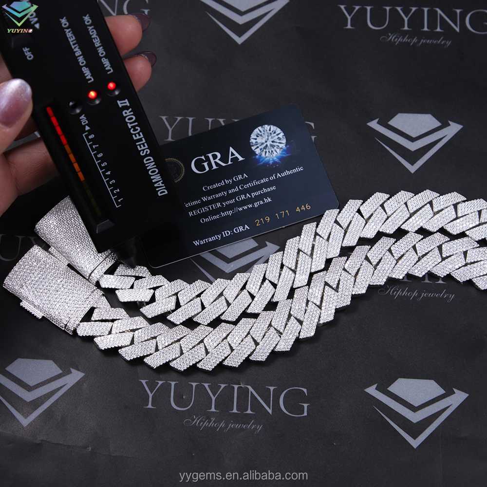 Moissanite Necklace 20mm Hip Hop Jewelry S925 Sterling Silver Bracelet Men Women VVS Iced Out Cuban Link Chain