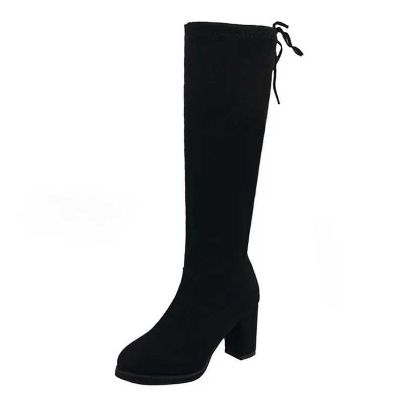High Quality Artificial suede Fem autumn zipper elastic knee high boots used for lace high Gigh boots black Botas Mujer 92 T241206