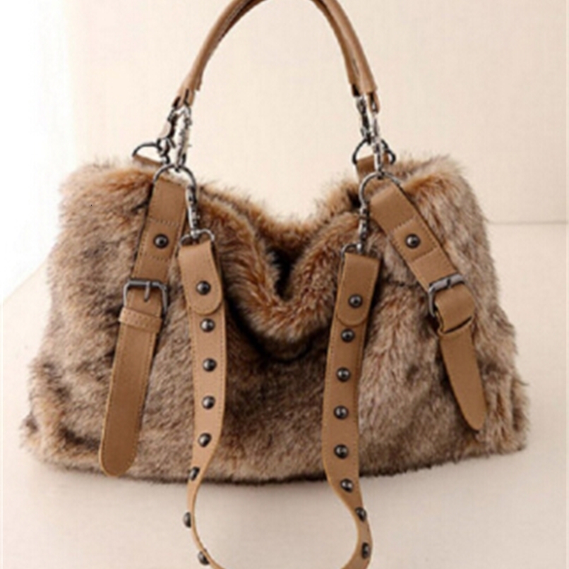 simulated rabbit hair in three bags with shoulder bag and fashionable handbag 241205ww