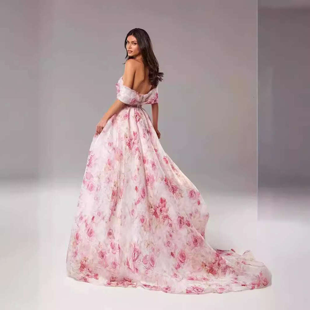 Spring/Summer Off Shoulder European and American Women's Organza Fairy Long Style Evening Dress 2024 New Casual Versatile Fashion Clothing