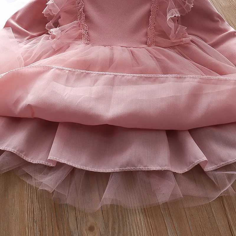 Girl Dress Autumn Tulle Long Sleeve Ruffles Children Par Dresses Lovely Mesh Babies One PieceXJ241206