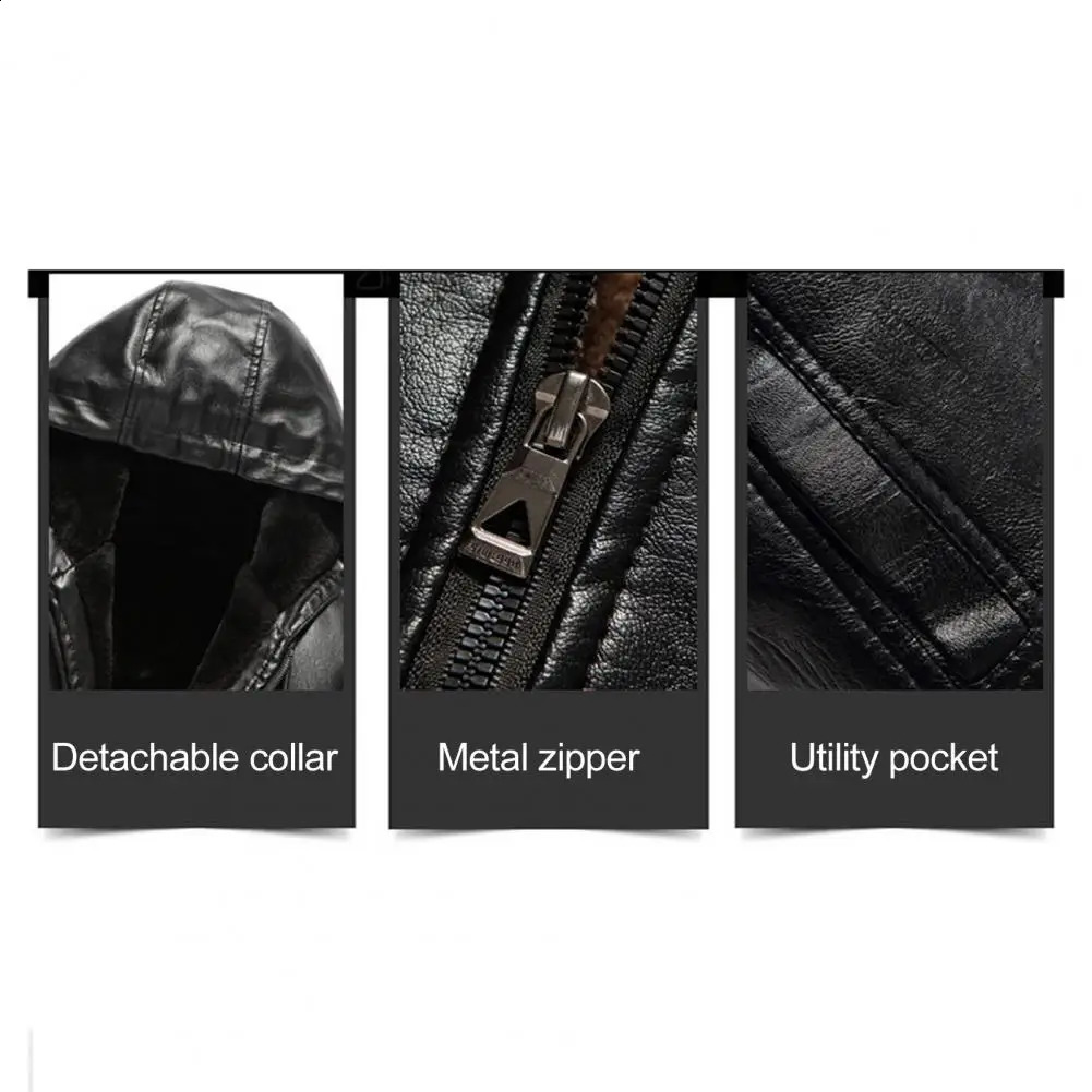 Hooded Faux Leather Jacket Men with Velvet Lining Stylish Mens for Winter 241202