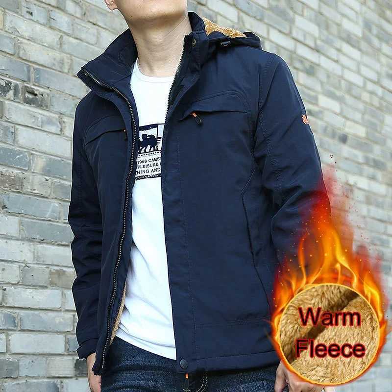 2024 Mens Casual Jacket Fur Lined Warm Coats Windproof Jacket Men Fashion Clothing Hooded Collar Fleece Lined Warm Coat MenXJ241206