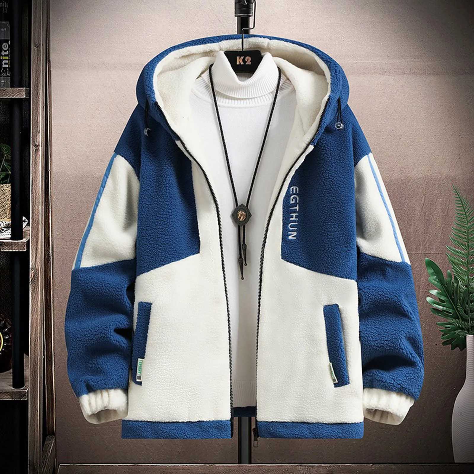 Men Jacket Coat Hoodie Double Fleece Long Sleeve Zipper Jacket Fall Winter Padded Lamb Fleece Hooded Coat Cardigan OuterwearXJ241206