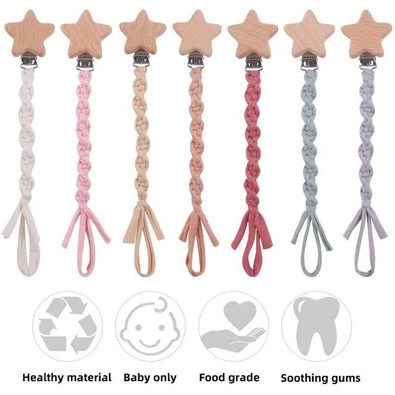 Pacifier Holders Clips# Baby Beech Wood Pentagram Pacifier Clip Handmade Woven Cotton Soother Nipple Chain For Baby Nursing Teether Chewing Toys Gift 