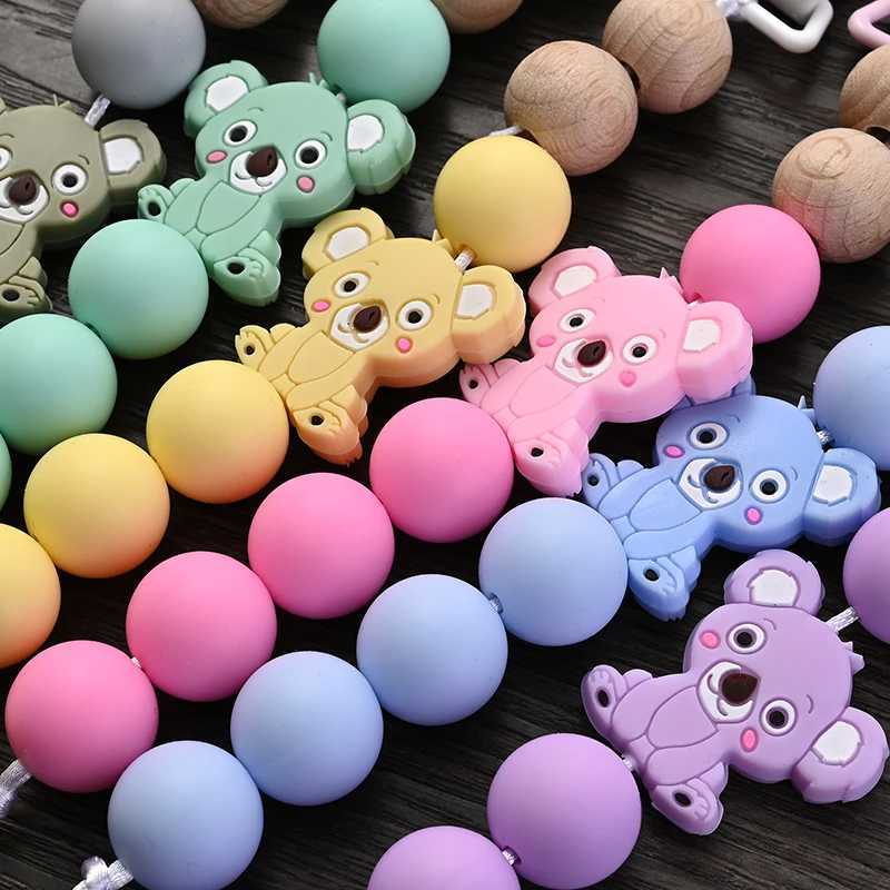 Pacifier Holders Clips# Baby Pacifier Clips Holder Silicone Cartoon Animal Teething Chain Wood Teether For Baby Pacifier Chain Nursing Chew Toys Gift 