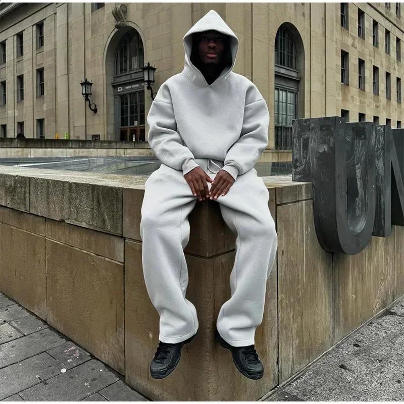 High Quality Autumn and Winter Simple Hoodie Suit Street Highend Loose Plus Velvet Thickened Y2k Sweatshirt Mens Clothes 241205