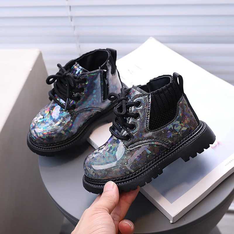 Kids Shoes Boots for Girl Glossy Leather Toddlers Causal Short Boots Fashion Children Versatile Platform Ankle Boots Soft BottomXJ241206