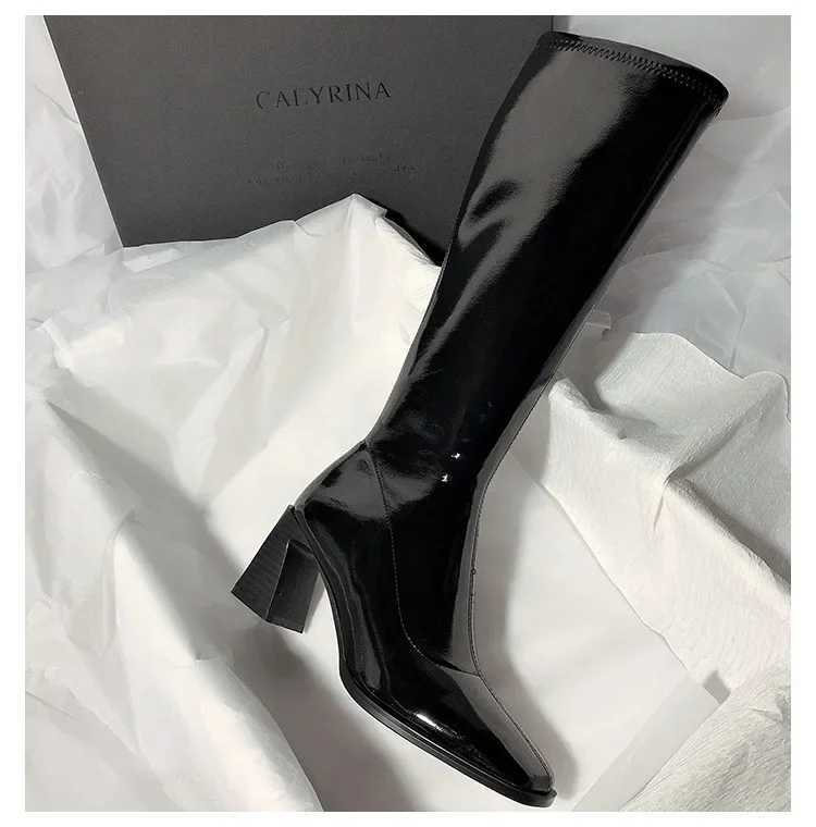 High Quality High H Autumn/Winter Warm Patent Leather Black Boots Warm Stovepipe Zipper High Boots Womens Shoes Lg Boots T241206