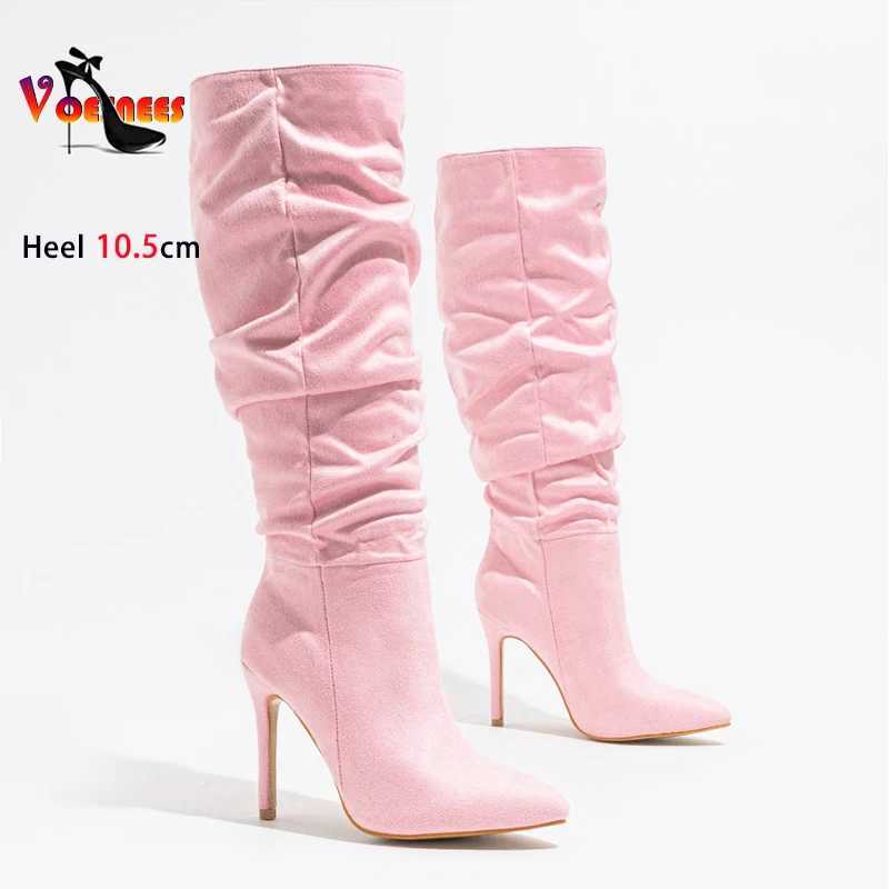 High Quality Lg Boots Warm Toe Party Shoes New Wrinkled Ten Thousand Knee High Boots 10.5CM Suede Smooth H Botas Unprinted Good Product T241206