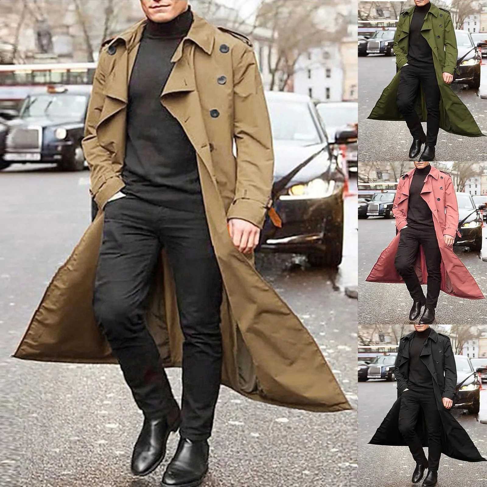 Streetwear Fashion Trench Mens Thin Coat Overlong British Coats Mans Clothing With Epaulets Jackets For Spring 241202