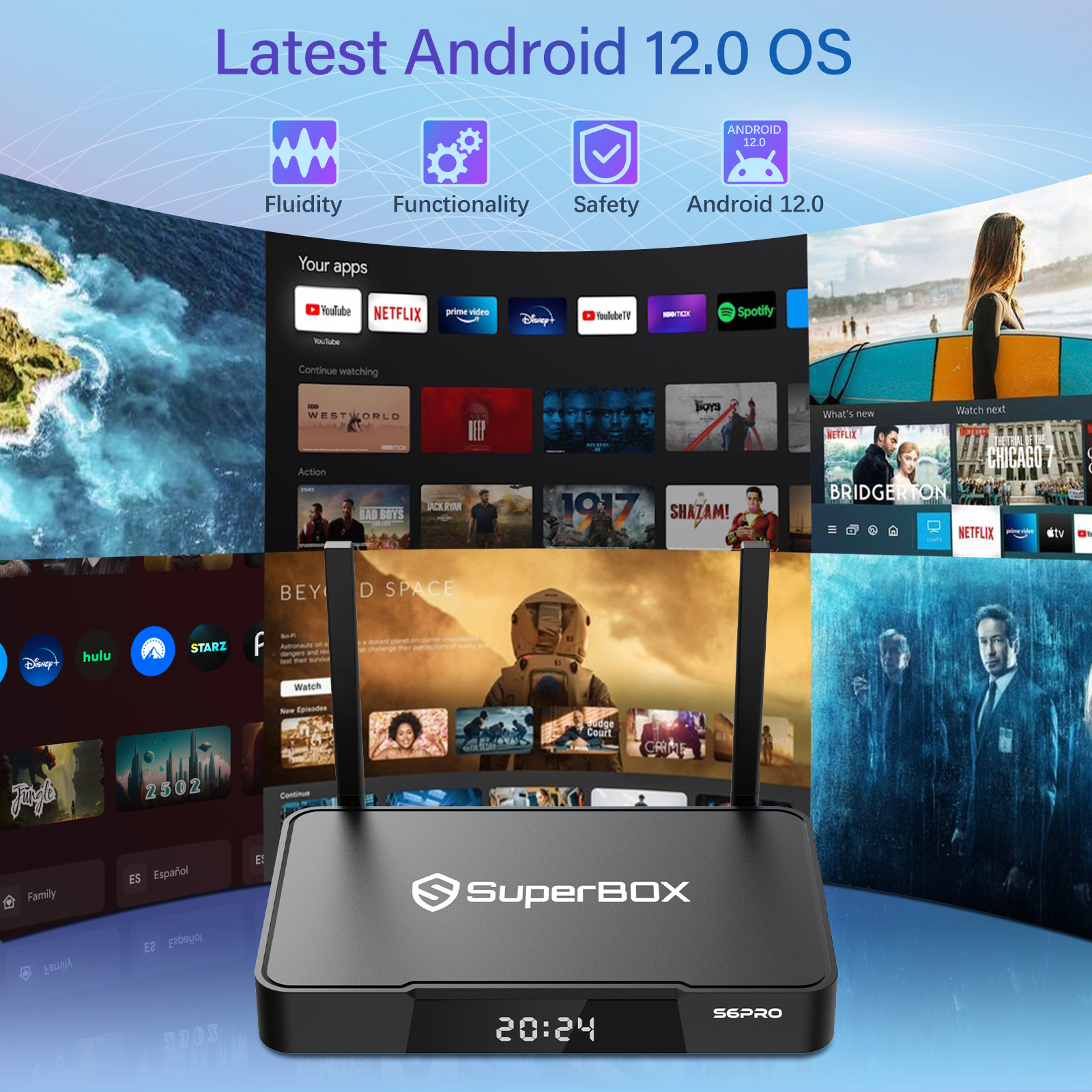 SUPERBOX S6 PRO - 2024 Model Smart TV Box with 4GB RAM + 32GB Storage, Voice-Activated Remote & 6K HDMI Output for Easy Set Up Parental Control Featur
