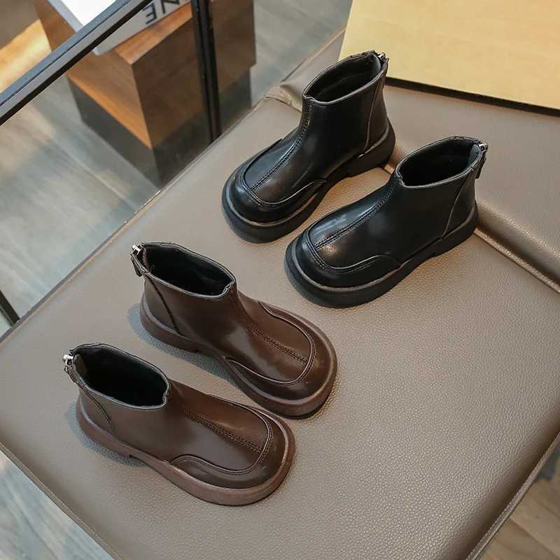Simple Retro Girls Leather Boot 2024 New Fashion Children Short Boot Soft Sole Versatile Princess Ankle Boots Non-slip Kids ShoeXJ241206
