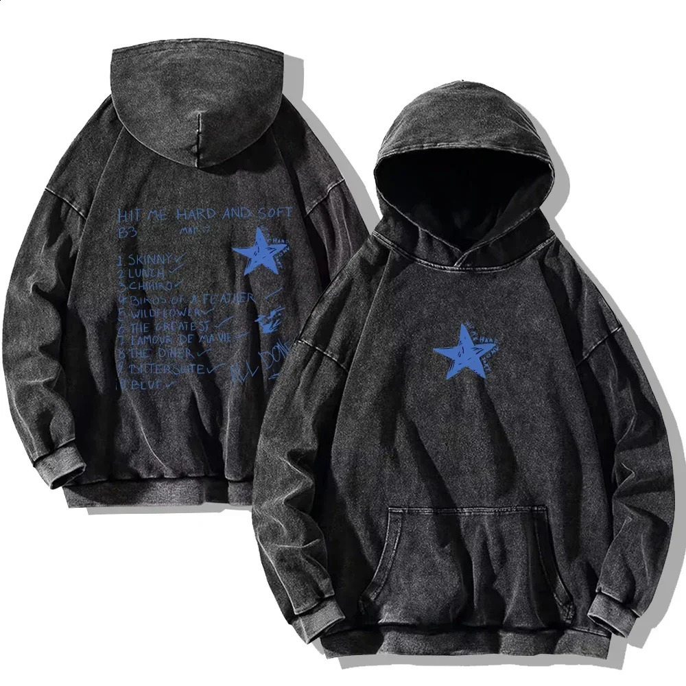 Hit Me Hard and Soft Washed Hoodies Vintage Cotton Hooded Pullover Mens Womens Loose Casual Gothic Sweatshirts Y2K Coat Unisex 241203