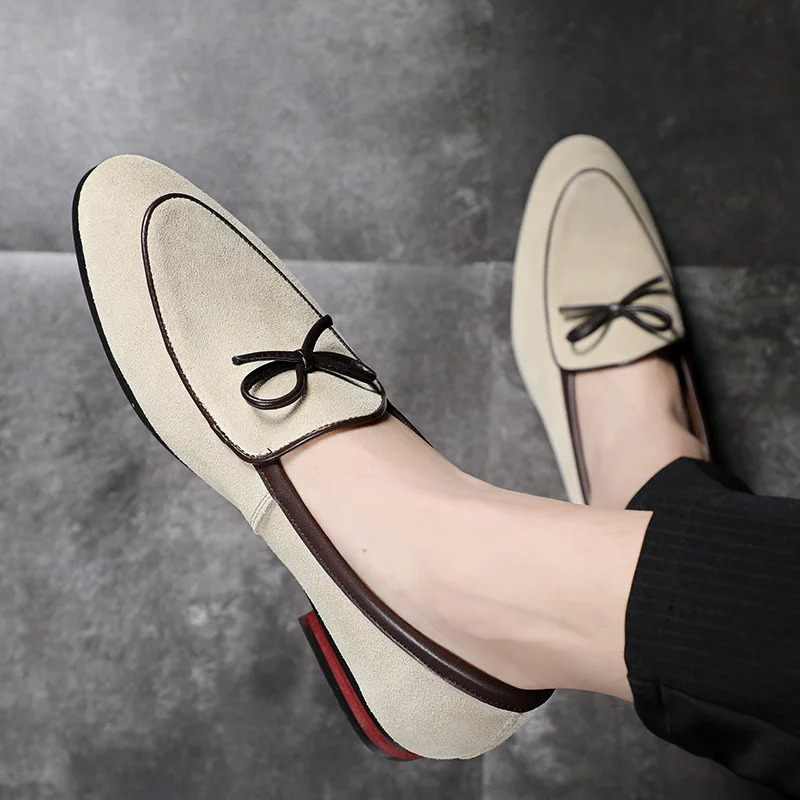 Mens Casual Shoes with Bowknot Genuine Suede Leather Trendy Party Wedding Loafers Flats Mens Driving Moccasins EUR Sizes 38-48 241206