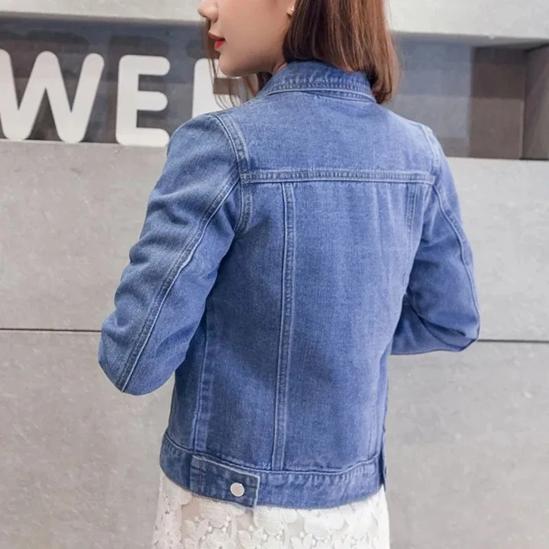 Womens long sleeved denim jacket white black blue short womens outerwear winter 4866 241206