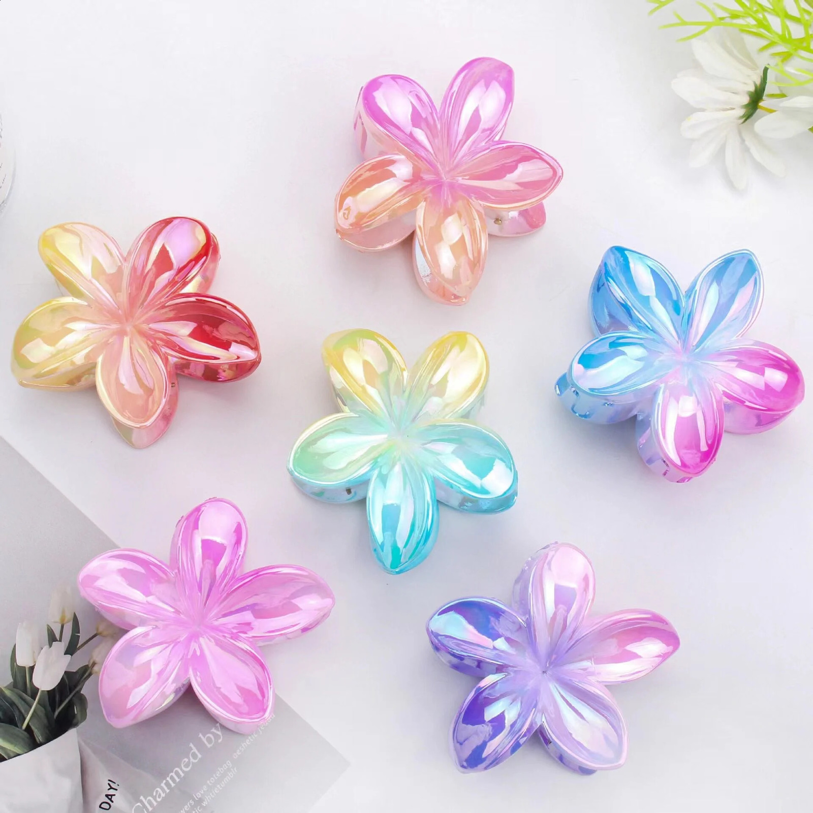 6 fashionable egg flower hair clips womens bohemian style colorful hair clips hair claws beach vacation girls hair accessories 241205