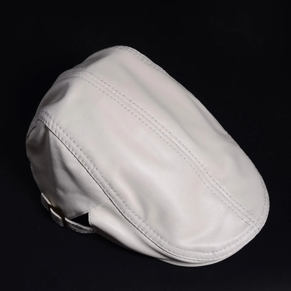 Leather Peaked Cap Mens Spring Single White/Red Thin Boina Unisex Casual True Soft Sheepskin Hat Mens Fashion Beret 241204