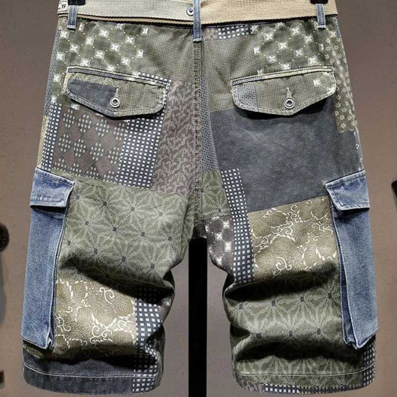 Graphic Man Denim Shorts Multi Color Short Jeans Pants for Men Cargo Bermuda with Text Stretch Jorts Thin Blue Korean Fashion XlXJ241206