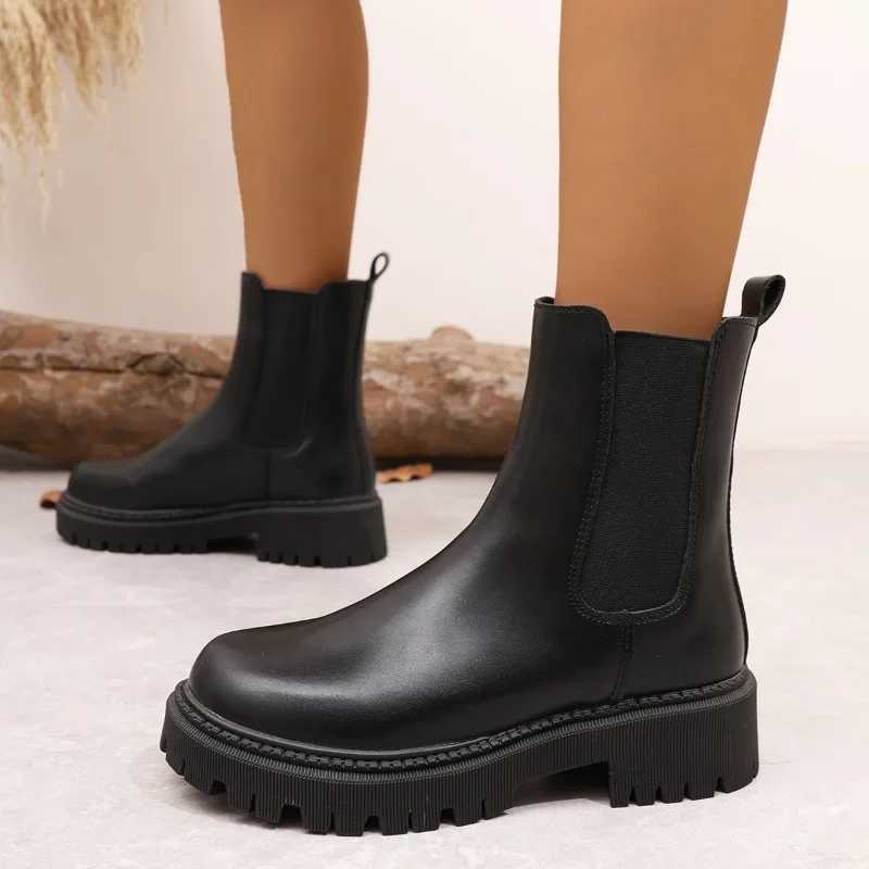 High Quality Wen New Winter Fi Round Lace Warm Ankle Boots Wen PU Leather Platform Shoes Suitable for Wen Zapatos 35-42 T241206