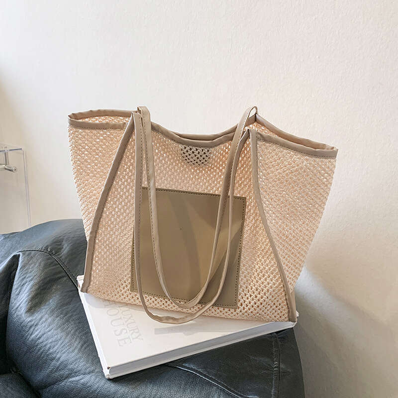 Straw Women's Beach Summer New Item, Large Capacity Woven Simple Casual Shoulder Bag, Fashionable Quality, Classic