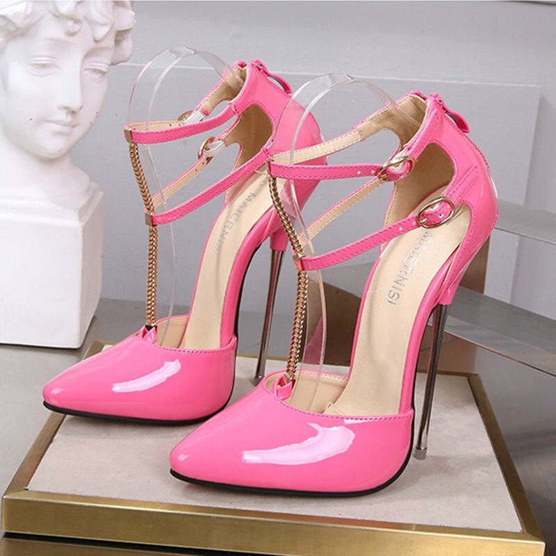 16Cm Pink Shiny Women Pump Lockable Strap Sissy Boy Shoes Stilettos High Heels Special Arch Party Footwear Custom 35-46