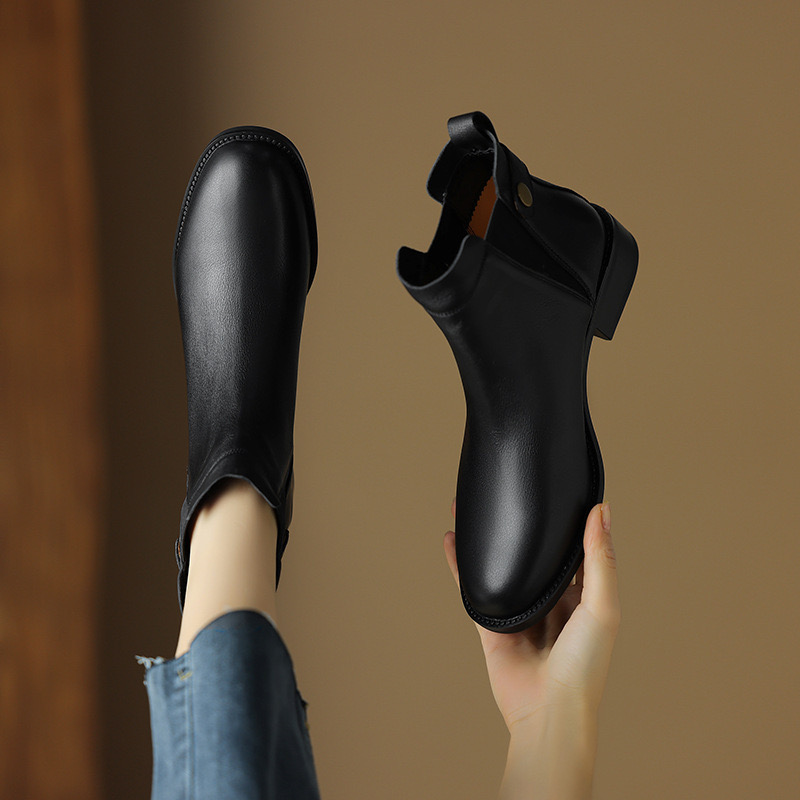 Ankle Hot Women's Boots With Elastic Band - Leather Booties, Low Heel, Winter Tube Bottes 2024 - Booties, Heel,