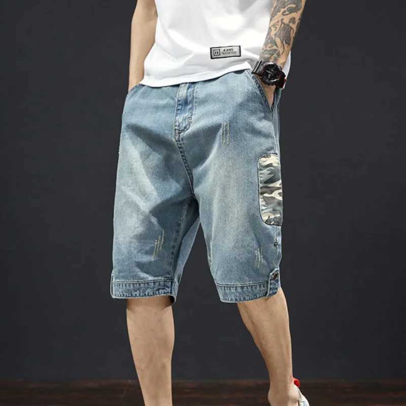 Multi Color Male Denim Shorts Graphic Stretch Blue New In Thin Mens Short Jeans Pants Baggy Streetwear Wide Jorts Y2k DesignerXJ241206