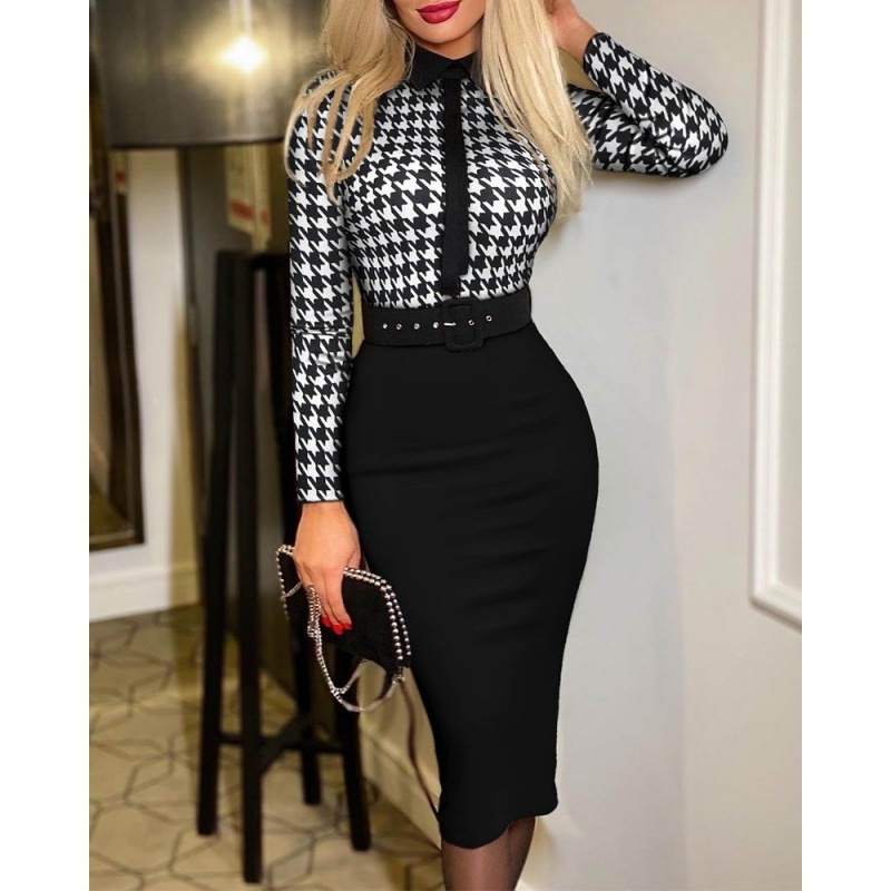 independent site popular fashion women's printed dress with belt for women