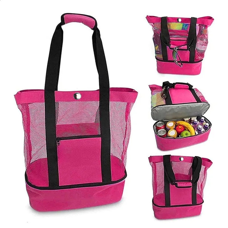 Heat Preservation Picnic Beach Bag Women Mesh Transparent Doublelayer Swim Storage High Capacity Shopping Waterproof Bags Tote 241203