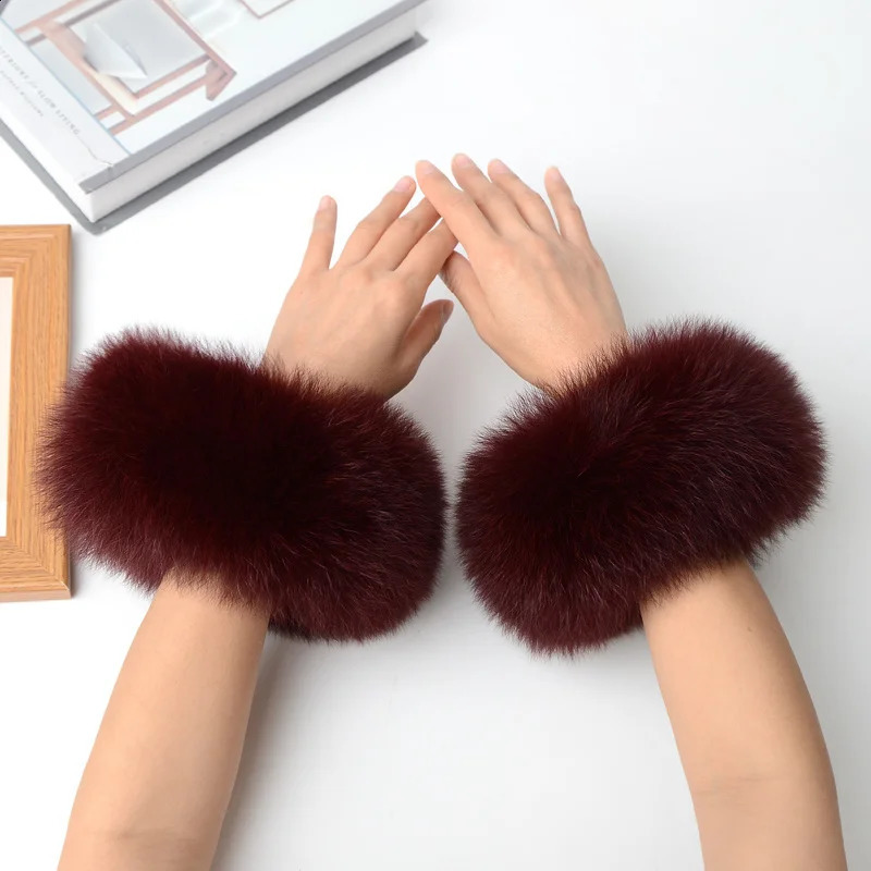 Real Fox fur cuffs sleeves warm womens bracelets Real Fur wristbands gloves womens jackets wrists fur warm cuffs 241206